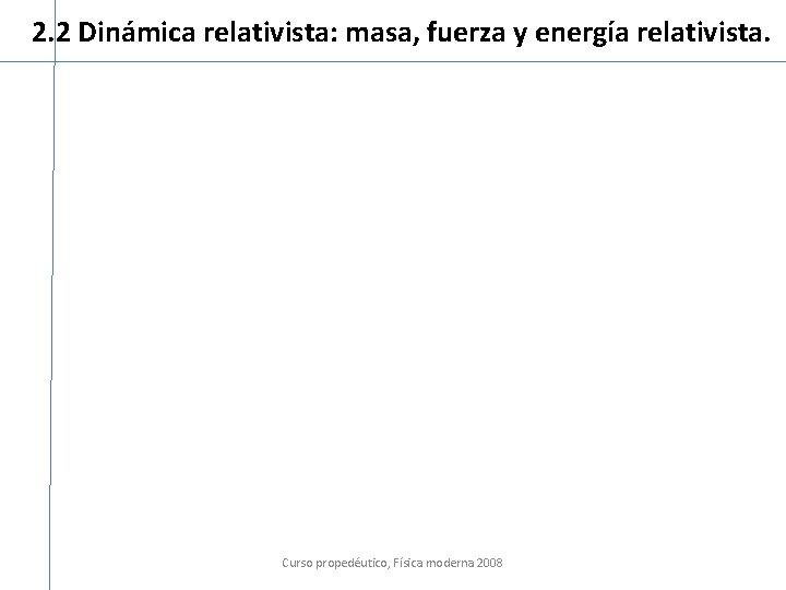 2. 2 Dinámica relativista: masa, fuerza y energía relativista. Curso propedéutico, Física moderna 2008
