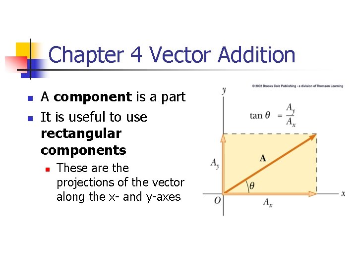 Chapter 4 Vector Addition n n A component is a part It is useful