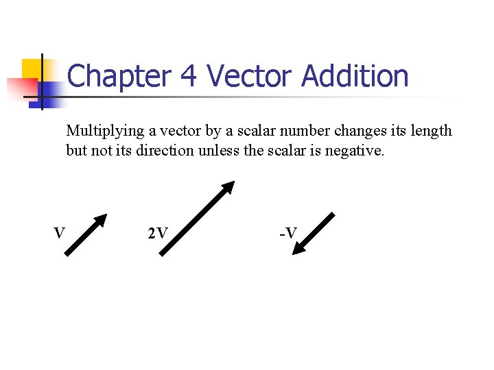 Chapter 4 Vector Addition Multiplying a vector by a scalar number changes its length