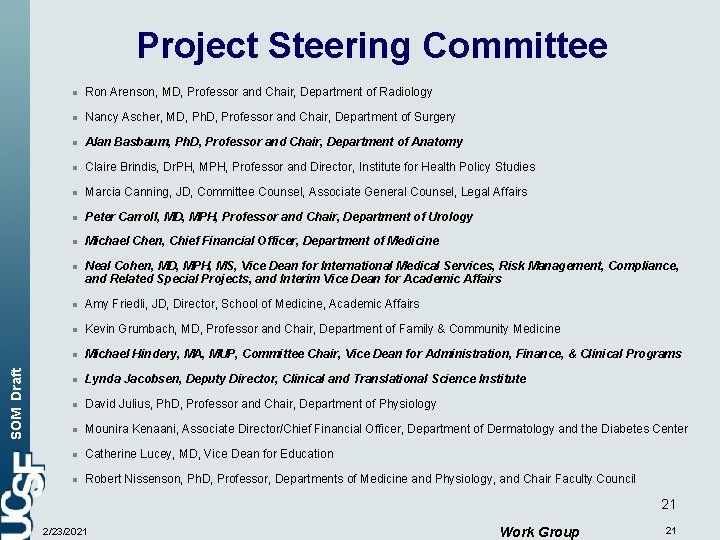 Project Steering Committee l Ron Arenson, MD, Professor and Chair, Department of Radiology l