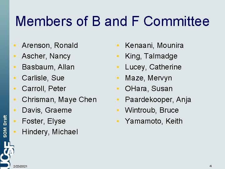 SOM Draft Members of B and F Committee • • • Arenson, Ronald Ascher,