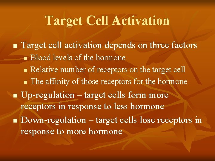 Target Cell Activation n Target cell activation depends on three factors n n n