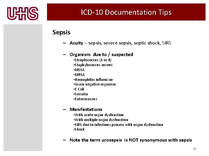 ICD-10 Documentation Tips Sepsis – Acuity – sepsis, severe sepsis, septic shock, SIRS –