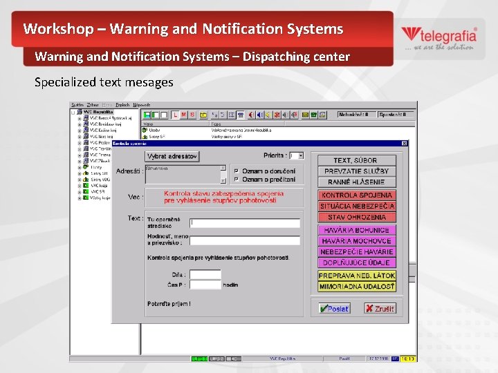 Workshop – Warning and Notification Systems – Dispatching center Specialized text mesages 