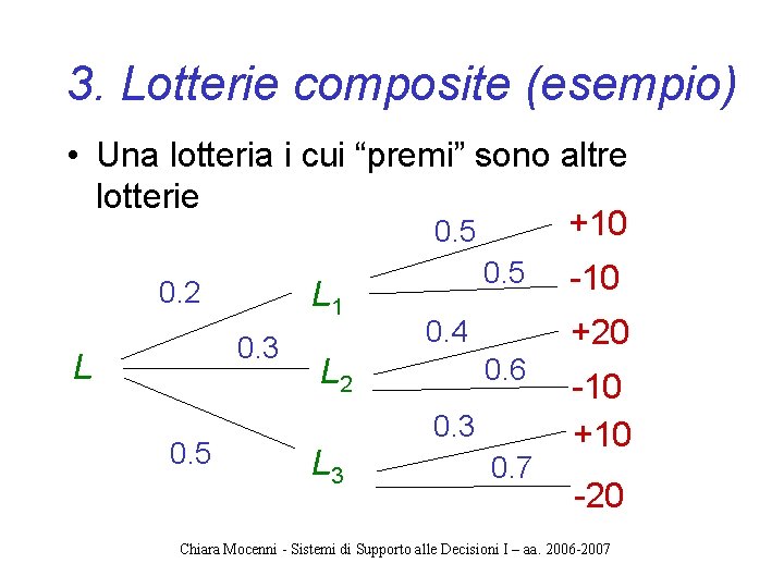 3. Lotterie composite (esempio) • Una lotteria i cui “premi” sono altre lotterie +10