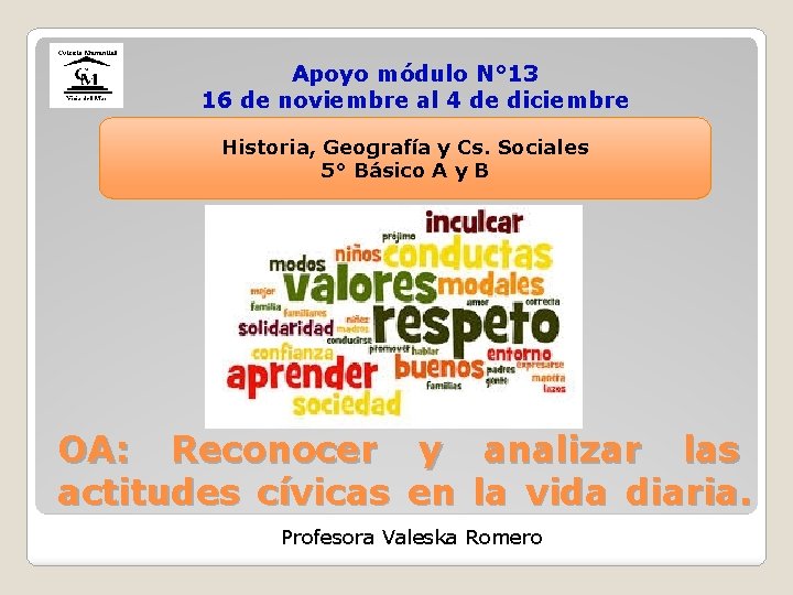 Apoyo módulo N° 13 16 de noviembre al 4 de diciembre Historia, Geografía y