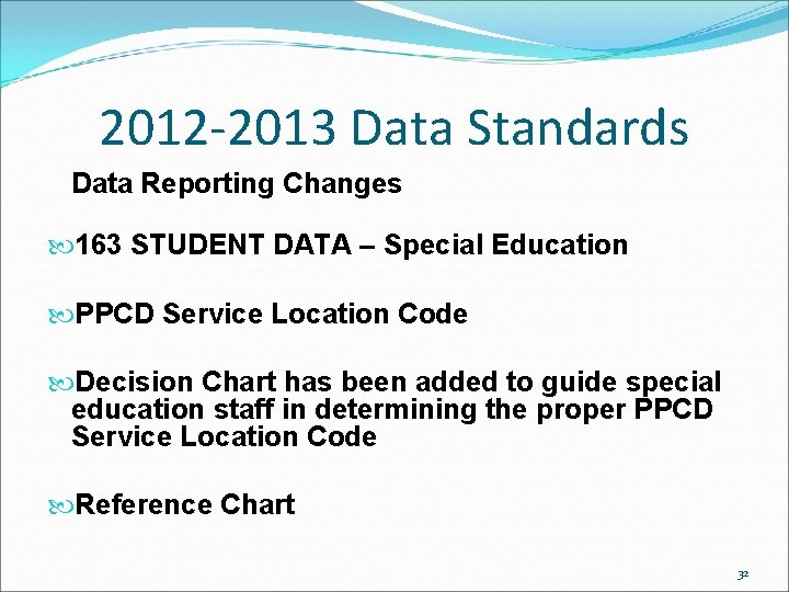 2012 -2013 Data Standards Data Reporting Changes 163 STUDENT DATA – Special Education PPCD 2012 -2013 Data Standards Data Reporting Changes 163 STUDENT DATA – Special Education PPCD