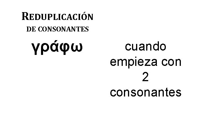 REDUPLICACIÓN DE CONSONANTES γράφω cuando empieza con 2 consonantes 