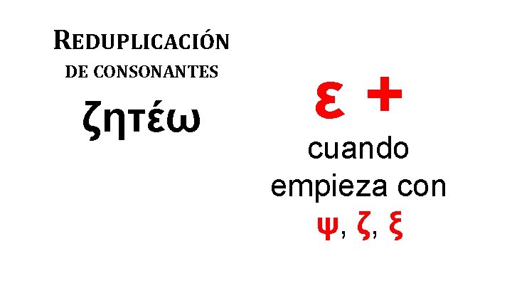 REDUPLICACIÓN DE CONSONANTES ζητέω ε+ cuando empieza con ψ, ζ, ξ 