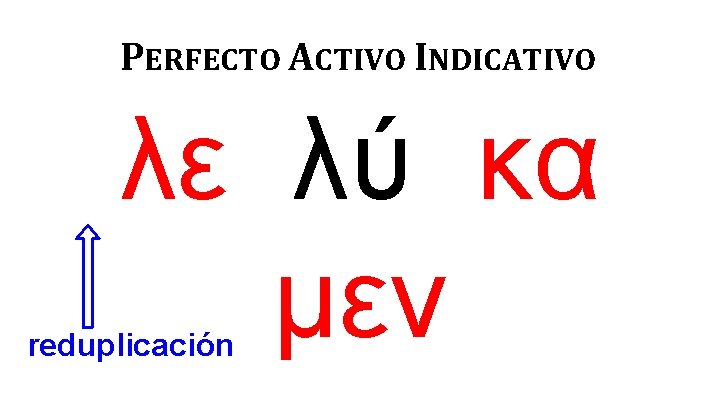 PERFECTO ACTIVO INDICATIVO λε λύ κα μεν reduplicación 