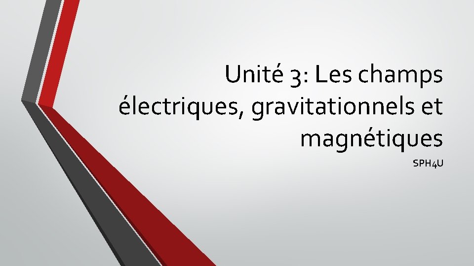 Unité 3: Les champs électriques, gravitationnels et magnétiques SPH 4 U 