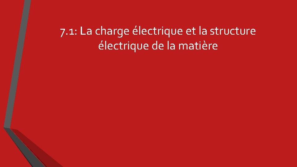 7. 1: La charge électrique et la structure électrique de la matière 