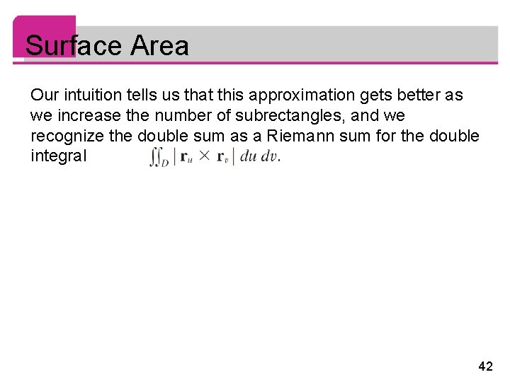 Surface Area Our intuition tells us that this approximation gets better as we increase