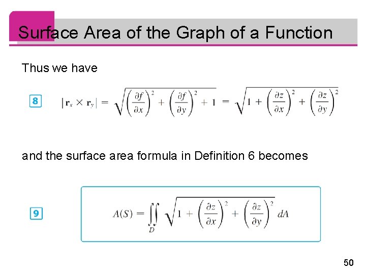 Surface Area of the Graph of a Function Thus we have and the surface