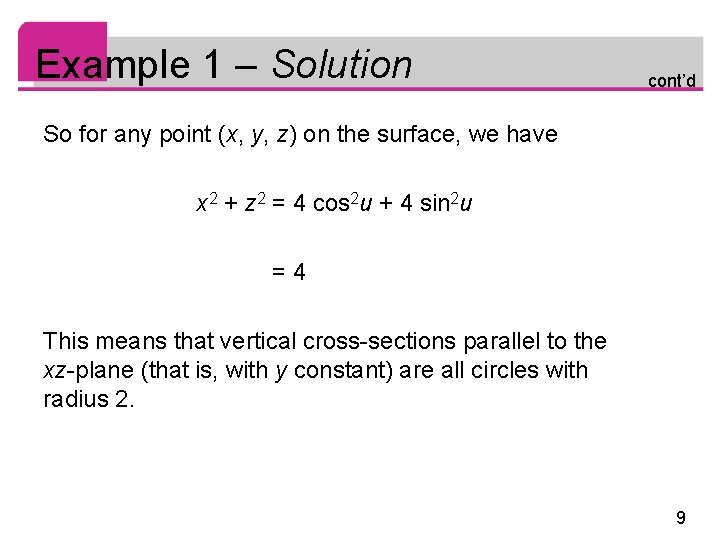 Example 1 – Solution cont’d So for any point (x, y, z) on the