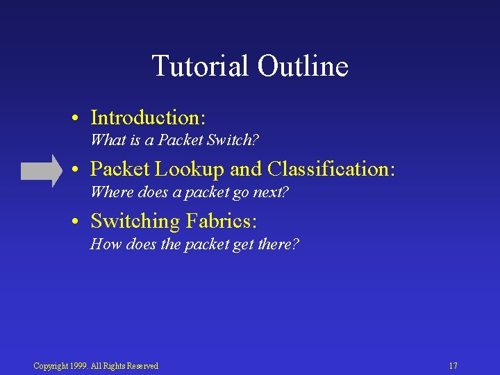 Tutorial Outline • Introduction: What is a Packet Switch? • Packet Lookup and Classification: