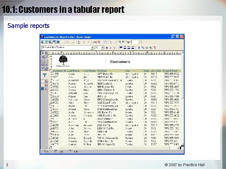 10. 1: Customers in a tabular report Sample reports 3 © 2007 by Prentice 10. 1: Customers in a tabular report Sample reports 3 © 2007 by Prentice
