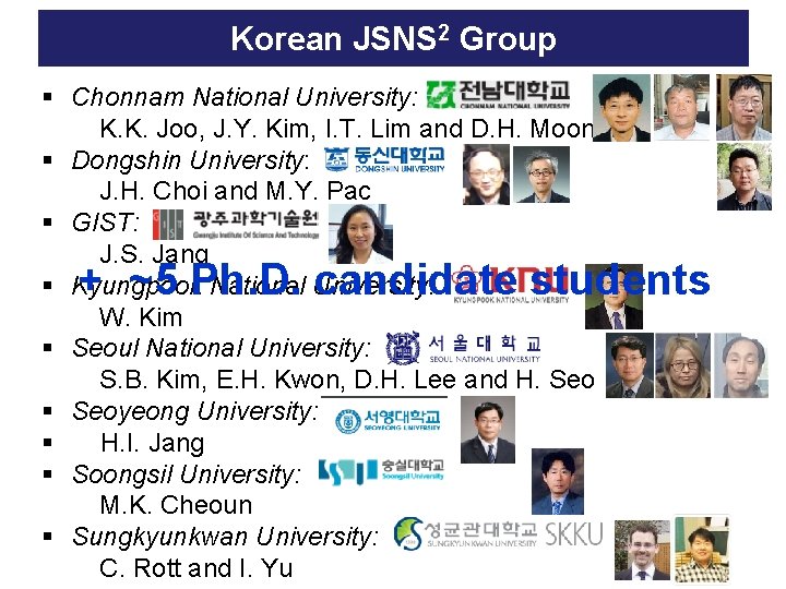 Korean JSNS 2 Group § Chonnam National University: K. K. Joo, J. Y. Kim,