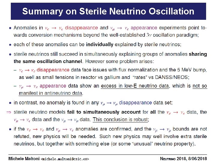 Summary on Sterile Neutrino Oscillation 