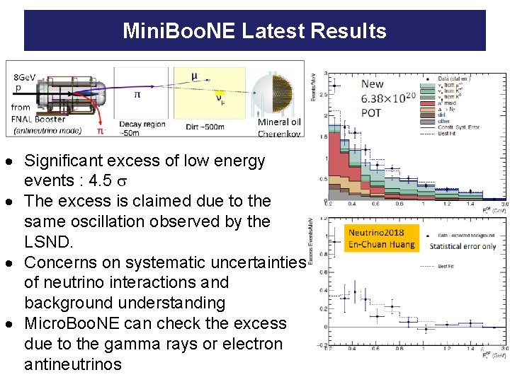 Mini. Boo. NE Latest Results Significant excess of low energy events : 4. 5