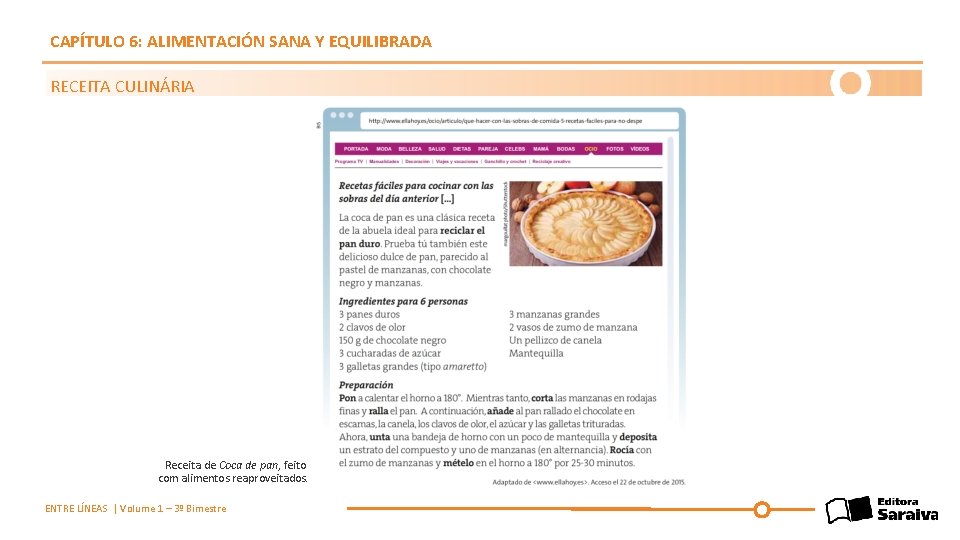 CAPÍTULO 6: ALIMENTACIÓN SANA Y EQUILIBRADA RECEITA CULINÁRIA Receita de Coca de pan, feito