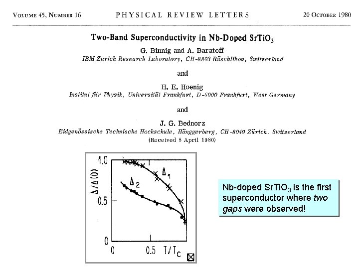 Nb-doped Sr. Ti. O 3 is the first superconductor where two gaps were observed!