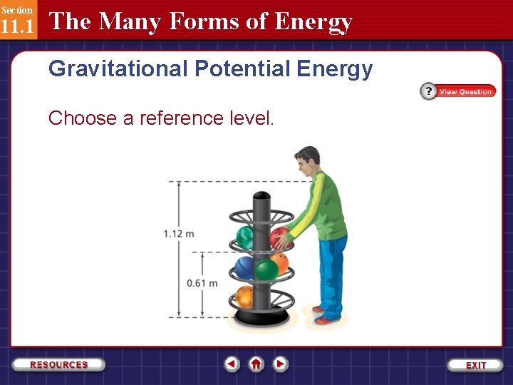 Section 11. 1 The Many Forms of Energy Gravitational Potential Energy Choose a reference