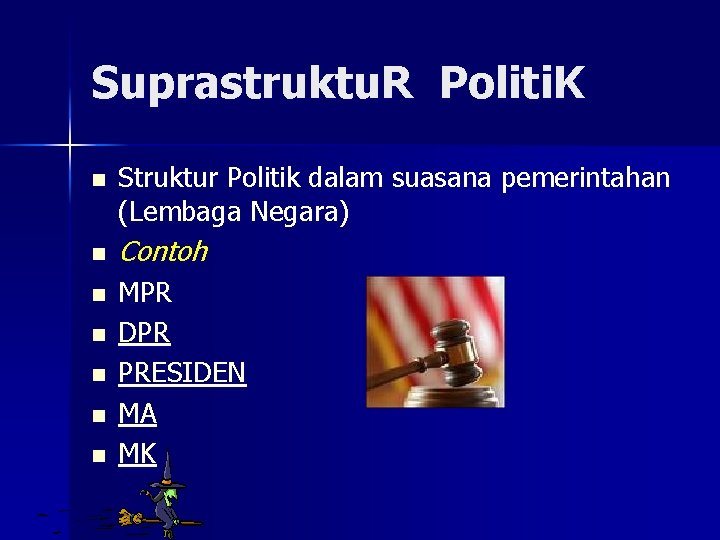 Suprastruktu. R Politi. K n n n n Struktur Politik dalam suasana pemerintahan (Lembaga