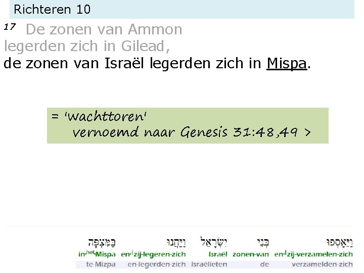 Richteren 10 De zonen van Ammon legerden zich in Gilead, de zonen van Israël