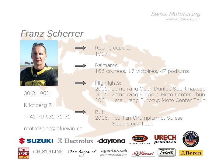 Franz Scherrer Racing depuis: 1997 • Klicken Sie, um die Formate des Vorlagentextes zu.