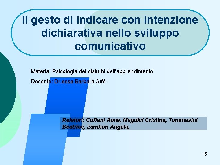 Il gesto di indicare con intenzione dichiarativa nello sviluppo comunicativo Materia: Psicologia dei disturbi