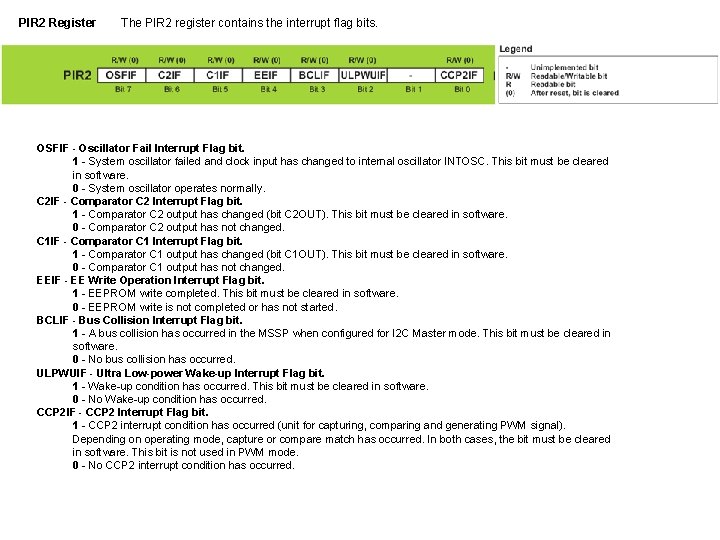 PIR 2 Register The PIR 2 register contains the interrupt flag bits. OSFIF - PIR 2 Register The PIR 2 register contains the interrupt flag bits. OSFIF -