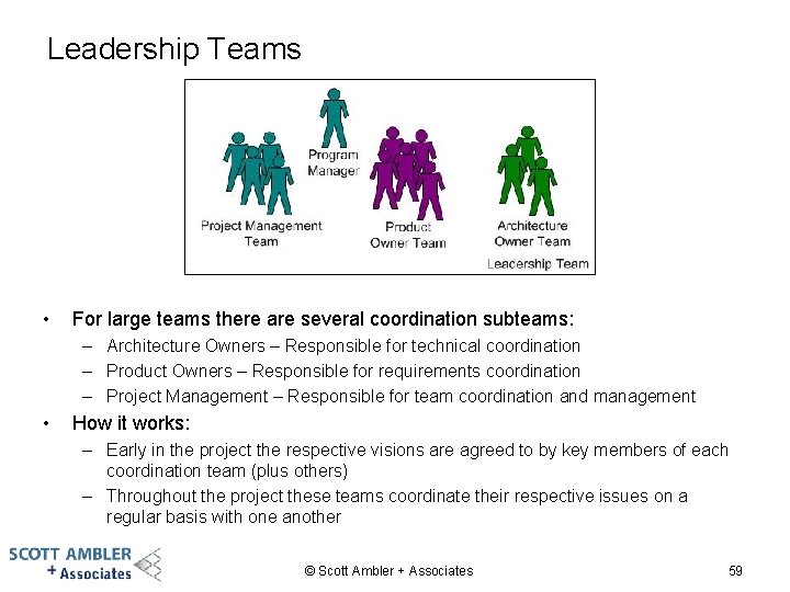 Leadership Teams • For large teams there are several coordination subteams: – Architecture Owners