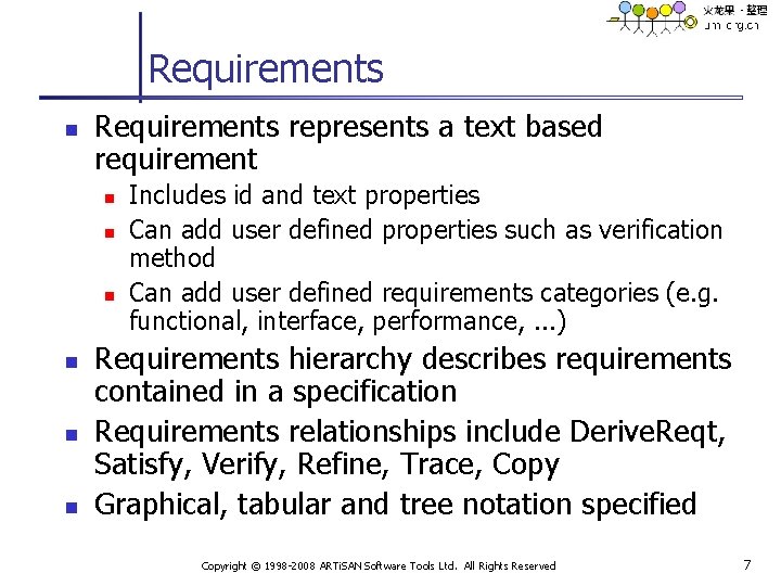 Requirements n Requirements represents a text based requirement n n n Includes id and