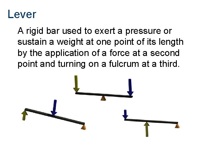 Lever A rigid bar used to exert a pressure or sustain a weight at