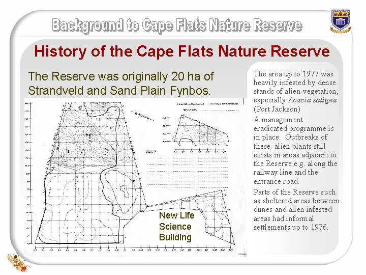 History of the Cape Flats Nature Reserve The Reserve was originally 20 ha of