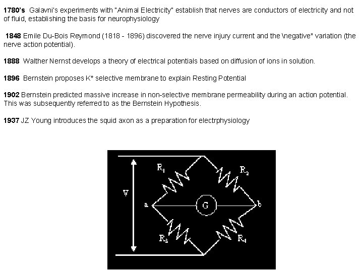 1780’s Galavni’s experiments with “Animal Electricity” establish that nerves are conductors of electricity and