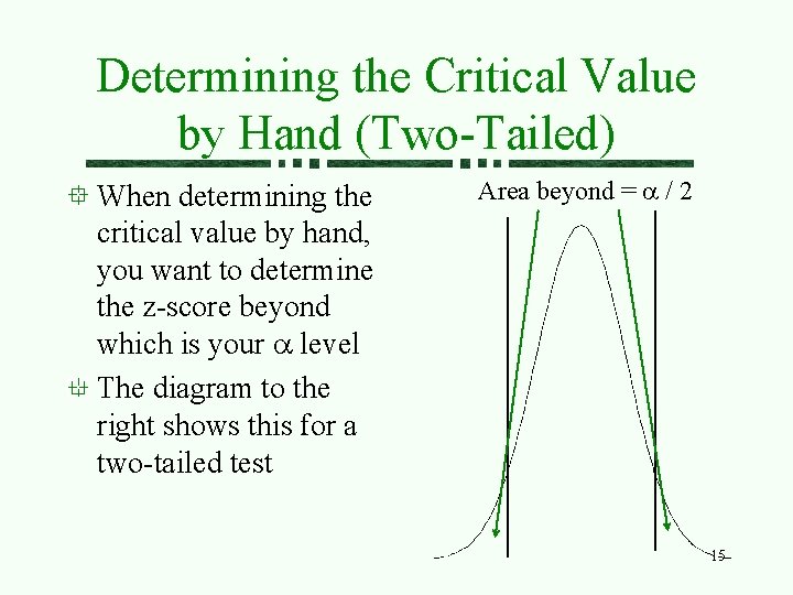 Determining the Critical Value by Hand (Two-Tailed) When determining the critical value by hand,