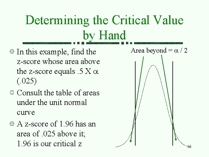 Determining the Critical Value by Hand In this example, find the z-score whose area