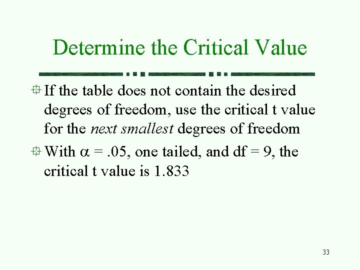 Determine the Critical Value If the table does not contain the desired degrees of