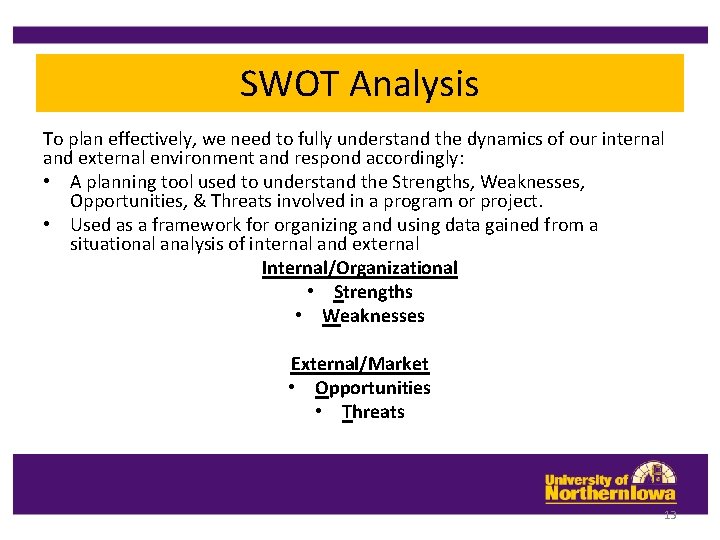 SWOT Analysis To plan effectively, we need to fully understand the dynamics of our SWOT Analysis To plan effectively, we need to fully understand the dynamics of our