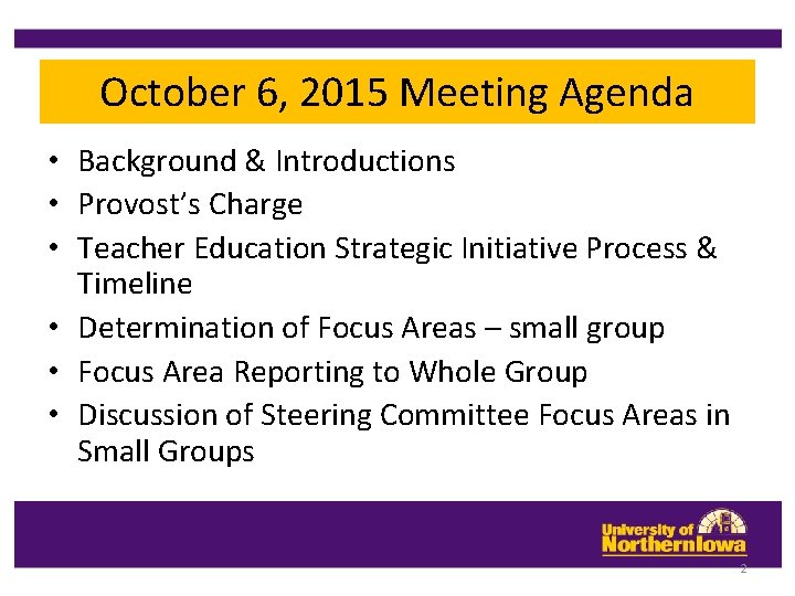 October 6, 2015 Meeting Agenda • Background & Introductions • Provost’s Charge • Teacher October 6, 2015 Meeting Agenda • Background & Introductions • Provost’s Charge • Teacher