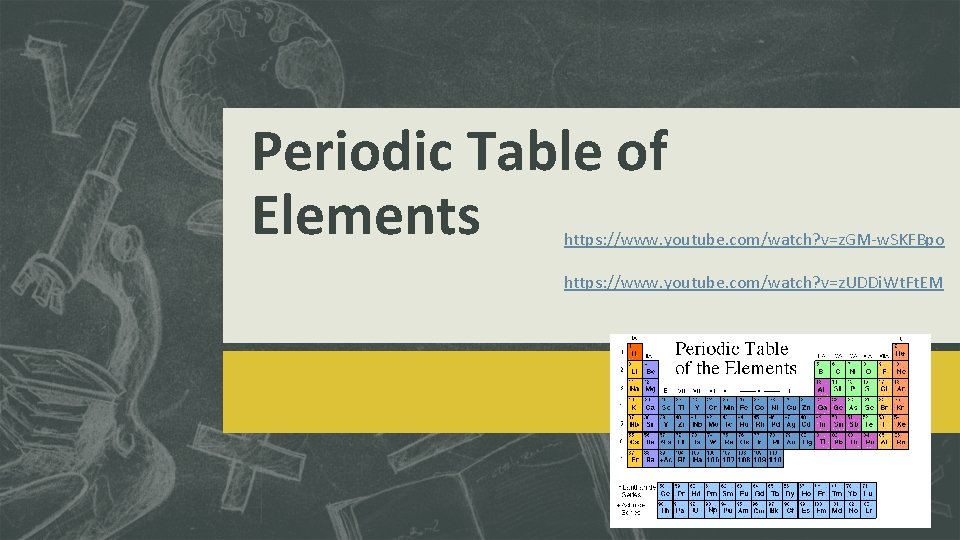 Periodic Table of Elements https: //www. youtube. com/watch? v=z. GM-w. SKFBpo https: //www. youtube.