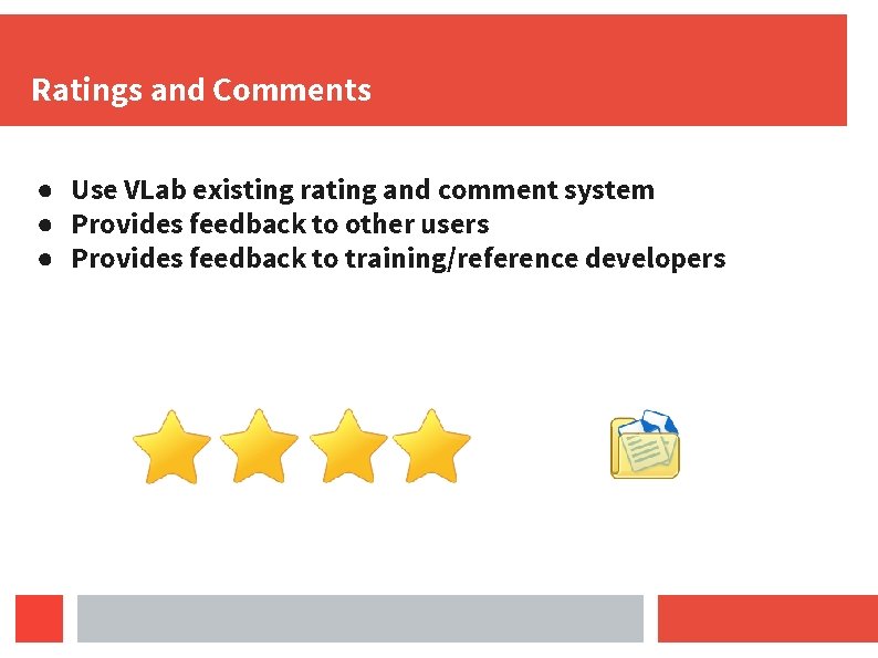 Ratings and Comments ● Use VLab existing rating and comment system ● Provides feedback