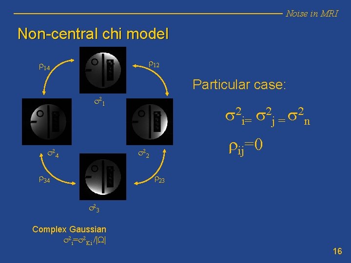 Noise in MRI Non-central chi model r 12 r 14 Particular case: s 2 Noise in MRI Non-central chi model r 12 r 14 Particular case: s 2
