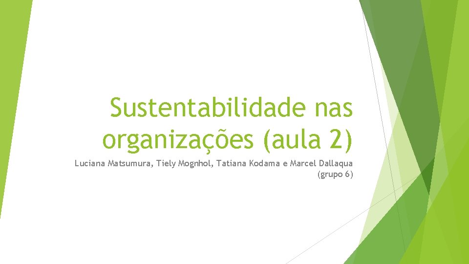 Sustentabilidade nas organizações (aula 2) Luciana Matsumura, Tiely Mognhol, Tatiana Kodama e Marcel Dallaqua