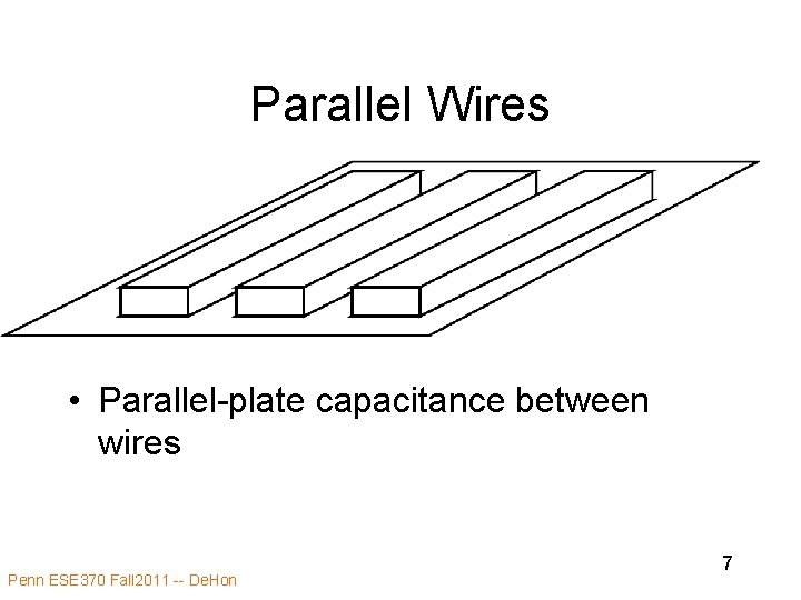 Parallel Wires • Parallel-plate capacitance between wires Penn ESE 370 Fall 2011 -- De.