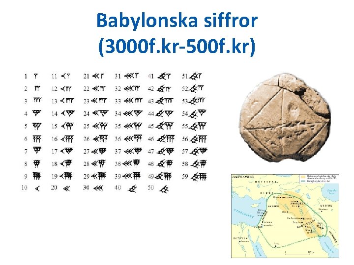 Babylonska siffror (3000 f. kr-500 f. kr) Babylonska siffror (3000 f. kr-500 f. kr)