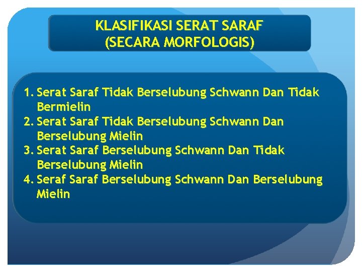 KLASIFIKASI SERAT SARAF (SECARA MORFOLOGIS) 1. Serat Saraf Tidak Berselubung Schwann Dan Tidak Bermielin