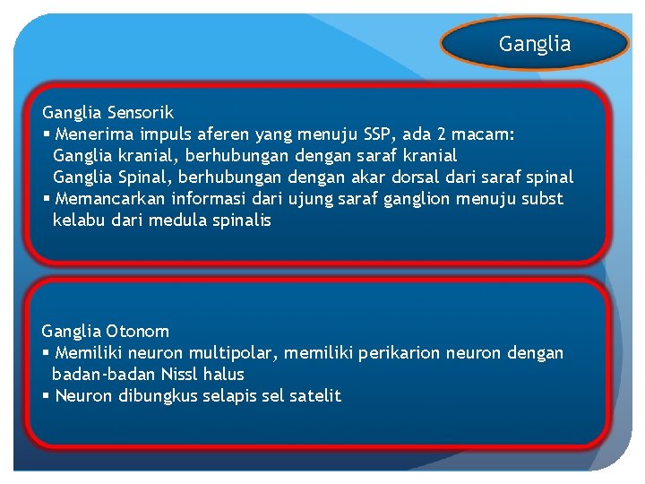 Ganglia Sensorik § Menerima impuls aferen yang menuju SSP, ada 2 macam: Ganglia kranial,